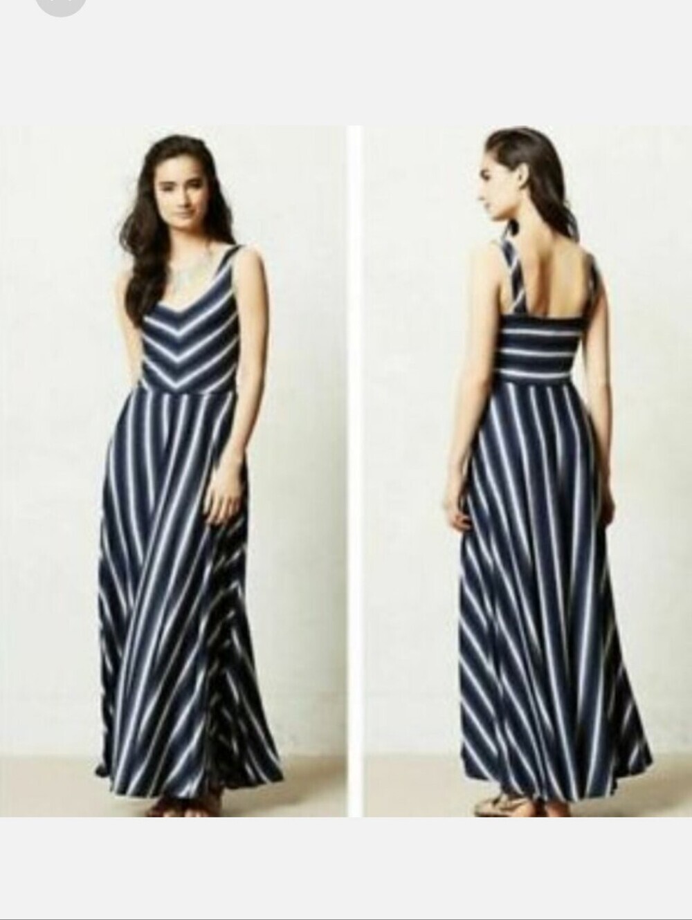ANTHROPOLOGIE PUELLA MED. NWOT SWING MAXI SUMMER DRESS. CHEVRON VERTICAL STRIPES